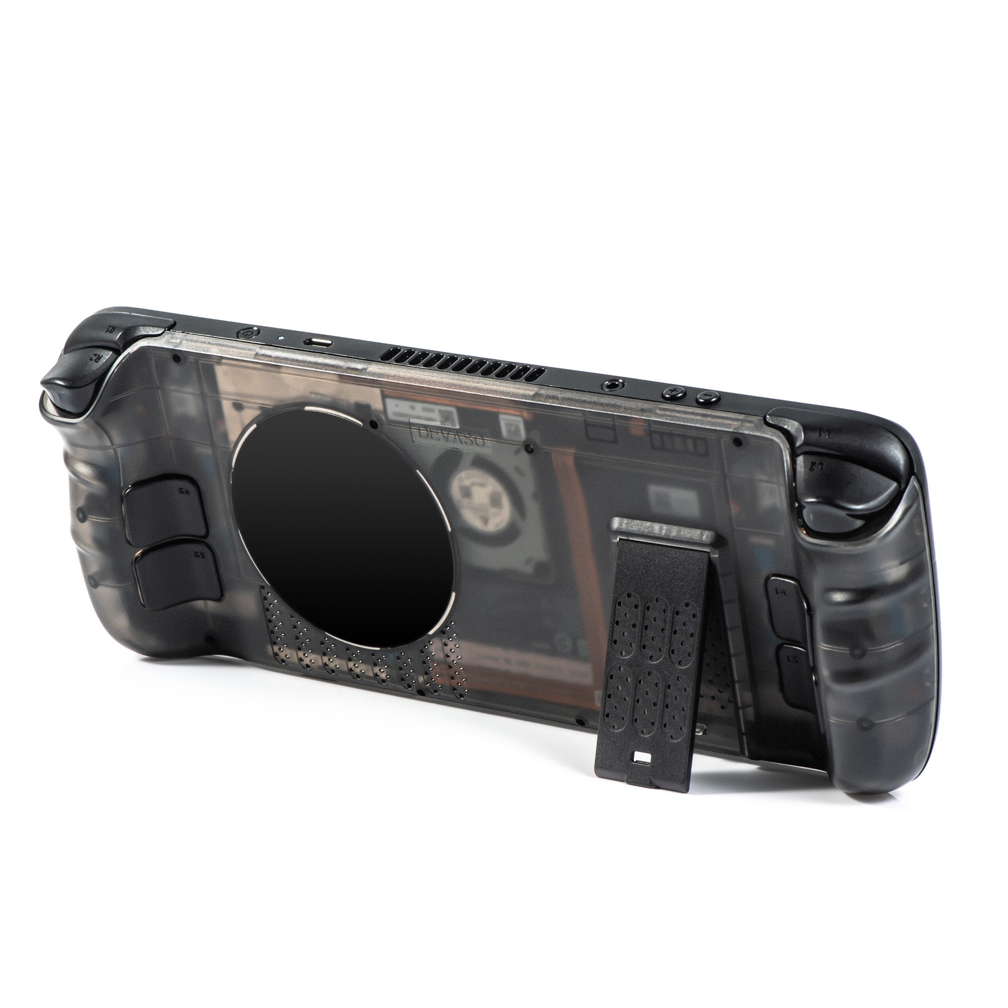 DEVASO For Steam Deck ABS Replace Back Plate Heat Dissipation Game Console Kickstand Back Cover (Upgraded 3.0 Version) Transparent Grey DEVASO For Steam Deck ABS Replace Back Plate Heat Dissipation Game Console Kickstand Back Cover (Upgraded 3.0 Version) Transparent Grey
